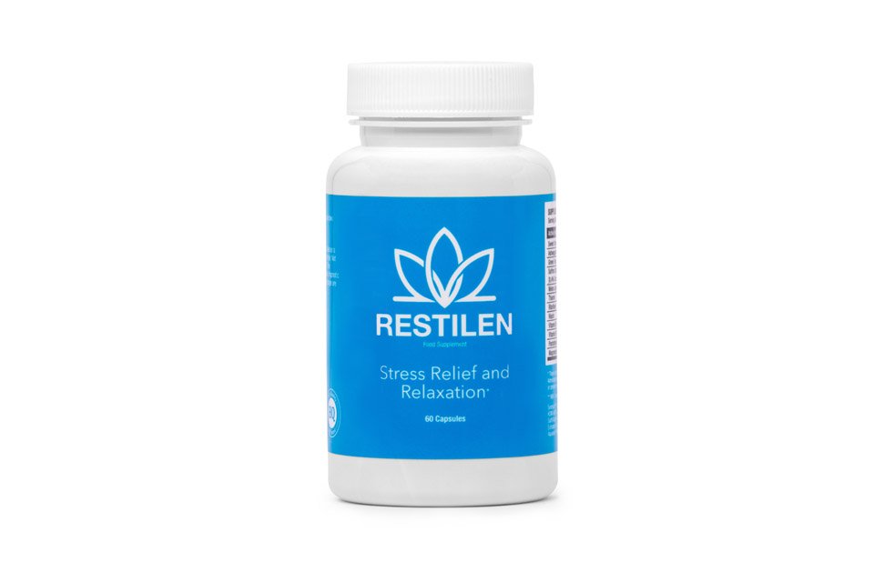 Restilen natural stress support supplement bottle