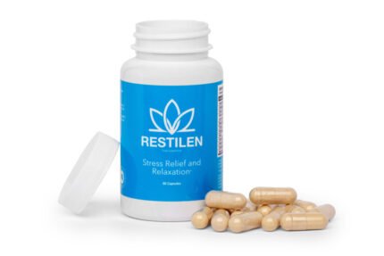 Restilen natural stress support supplement bottle